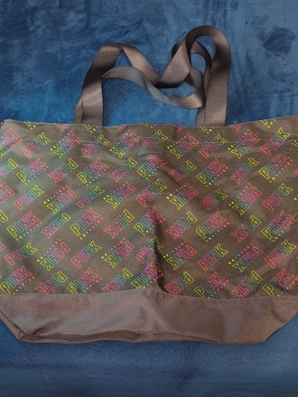PINK Victoria's Secret Black Tote with Neon Logo Print